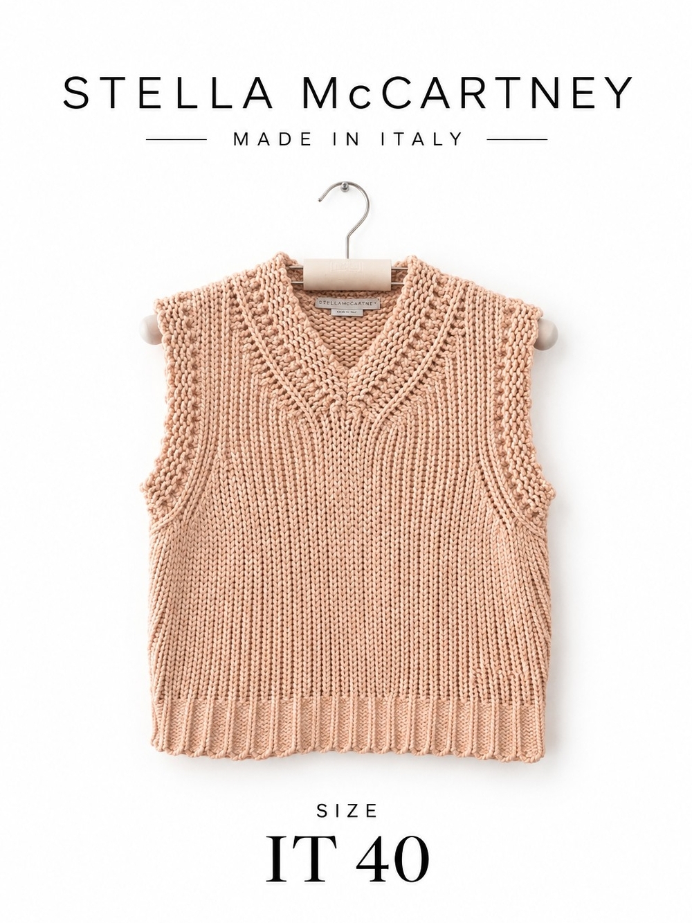 Stella McCartney Luxury Chunky Knit V-Neck Sweater Vest Blush Pink IT 40